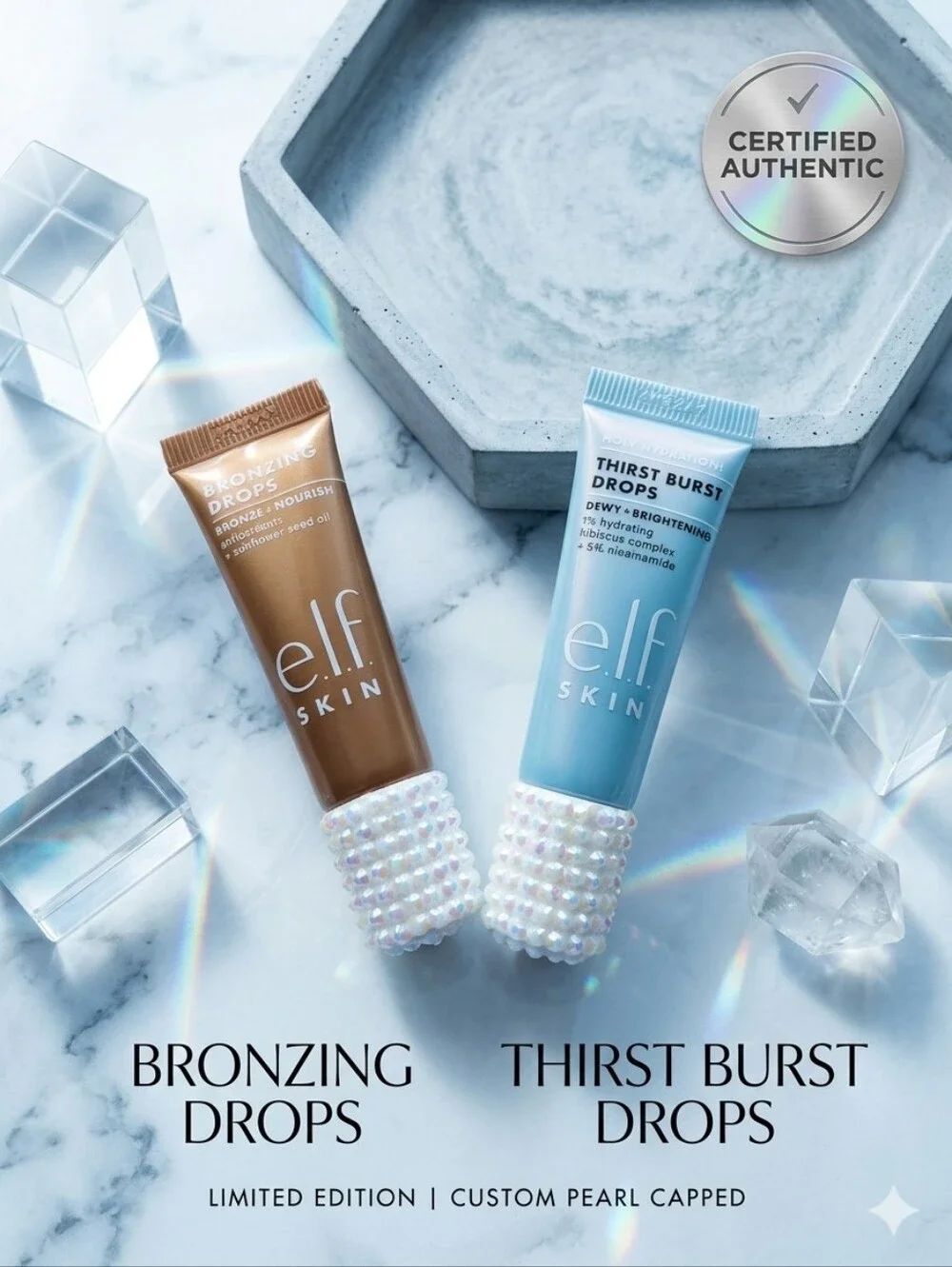 e.l.f. SKIN Duo: Bronzing Drops & Thirst Burst - CUSTOM Bling Caps!